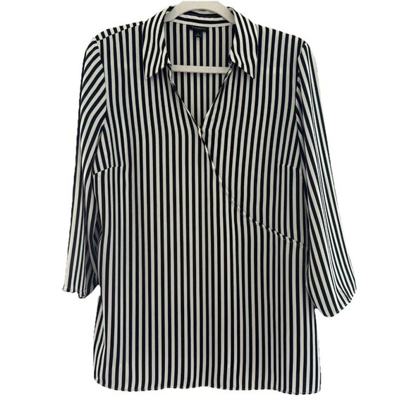 Talbots Top Women’s L Faux Wrap Lightweight Casual Mature Preppy Basic Striped - Picture 1 of 11